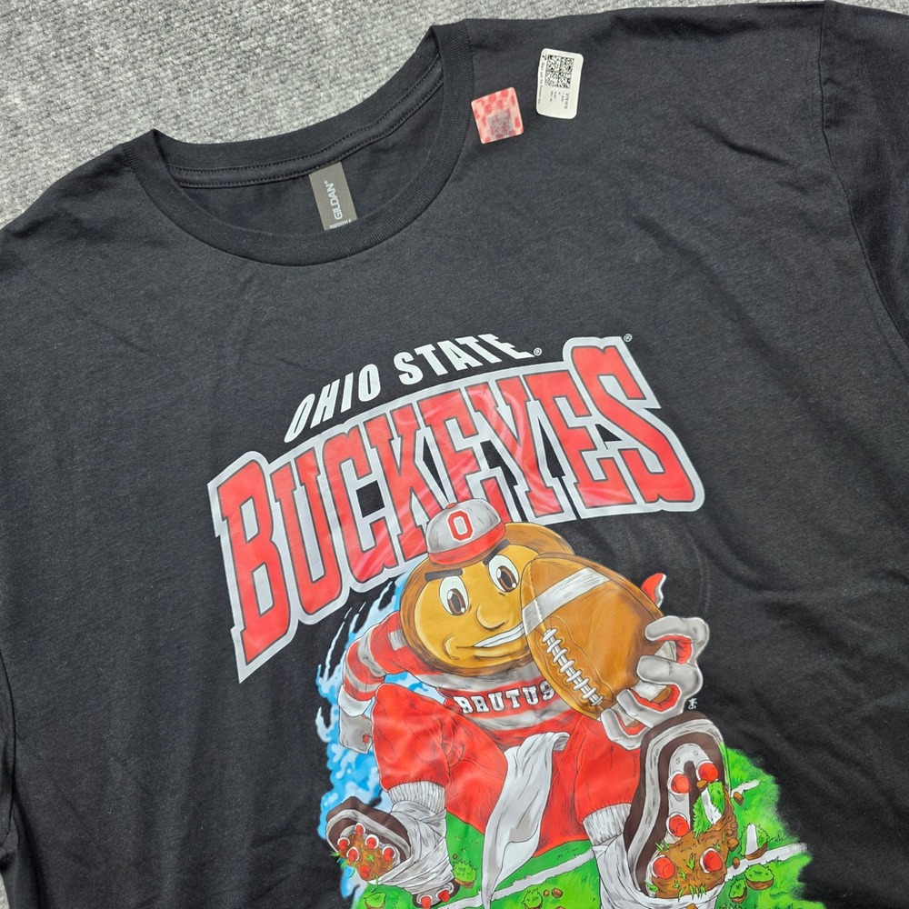Ohio State Buckeyes Brutus Football T-Shirt Men's 2XL Black Go Bucks Tee Gildan